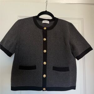 Babaton Black and Gray Cardigan with Gold Button